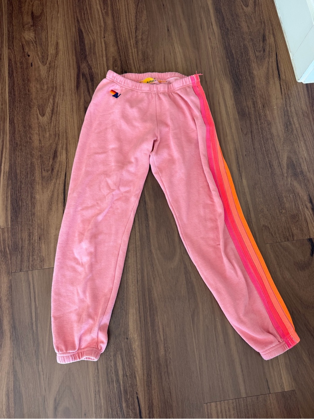 Aviator Nation Pink Sweatpants with Neon Rainbow Side Stripes
